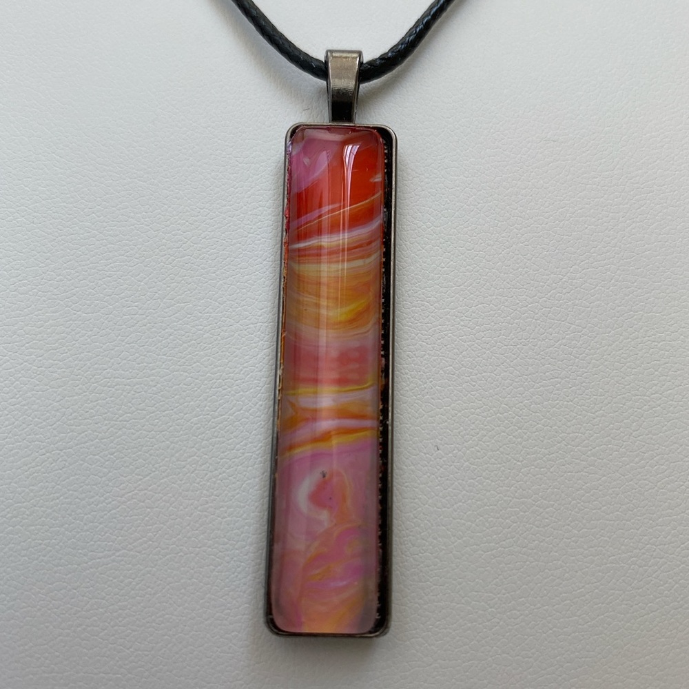 Hand Crafted Necklace Pink Red Yellow Fluid Art Pendant  by Svetlana Yeung - Picture 4 of 8